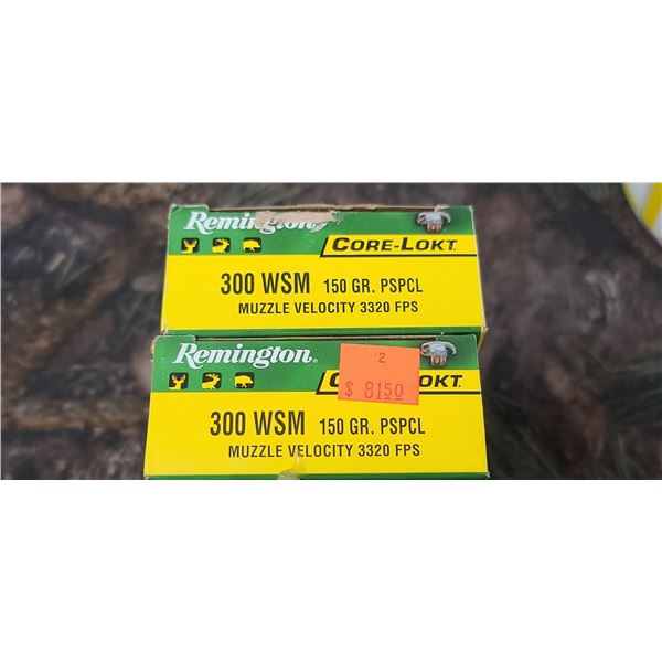 2 BOXES OF .300WSM, REMINGTON, CORE-LOKT PSCL, 150GR., 3320FPS