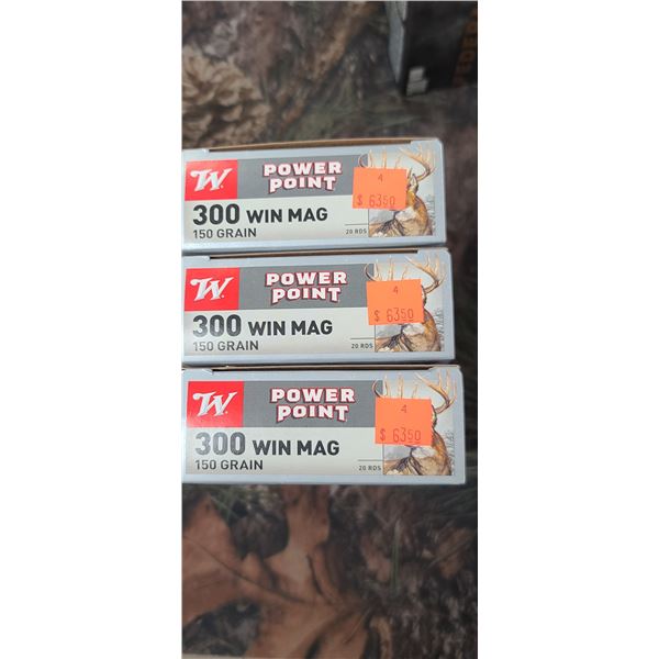 3 BOXES 300 WIN MAG, WINCHESTER POWER POINT 150 GRAIN 20 ROUNDS PER BOX NO SHIPPING ON AMMUNTION