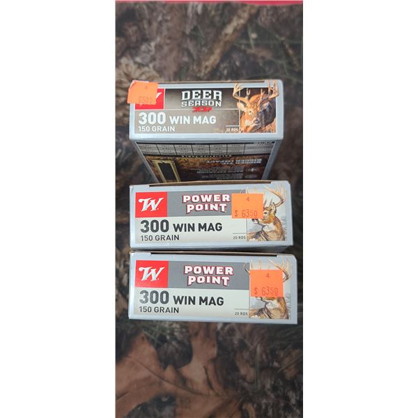2 BOXES 300 WIN MAG, WINCHESTER POWER POINT 150 GRAIN & ONE BOX 300 WIN MAG, WINCHESTER DEER SEASON 