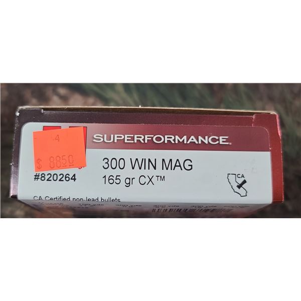 1 BOX 300 WIN MAG, HORNADY SUPERFORAMCE CX 165 GRAIN 20 ROUNDS PER BOX NO SHIPPING ON AMMUNTION
