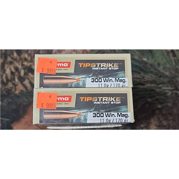 2 BOXES 300 WIN MAG. NORMA TIP STRIKE INSTANT STOP, 170 GRAIN 20 ROUNDS PER BOX NO SHIPPING ON AMMUN