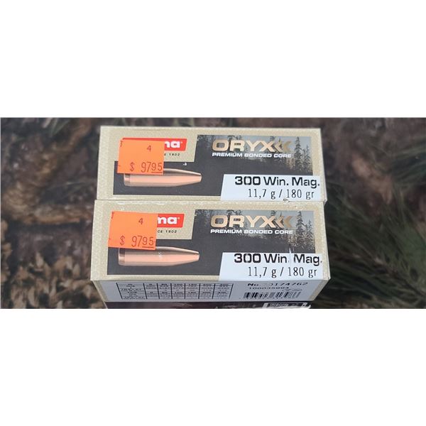 2 BOXES 300 WIN MAG. NORMA ORYX PREMIUM BONDED CORE 180 GRAIN 20 ROUNDS PER BOX NO SHIPPING ON AMMUN