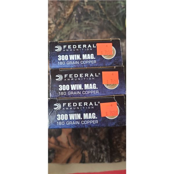 3 BOXES 300 WIN. MAG, FEDEAL POWER SHOK, COPPER BULLET, 180 GRAIN 20 ROUNDS PER BOX NO SHIPPING ON A