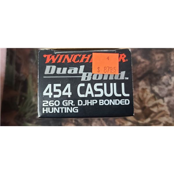 1 BOX 454 CASULL WINCHESTER SUPREME ELITE DUAL BOND, DJHP, BONDED 260 GRAIN, 20 ROUNDS PER BOX NO SH