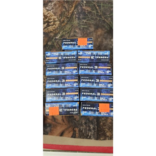 11 BOXES FEDRAL 12 GAUGE 2 3/4", 00BUCK, POWER SHOK MAXIUM BUCKSHOT 9 PELLETS 1325 FPS, 5 ROUNDS PER