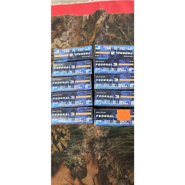 10 BOXES FEDERAL 12 GAUGE 2 3/4", 00BUCK, POWER SHOK MAXIUM BUCK 9 PELLETS 1325 FPS, 5 ROUNDS PER