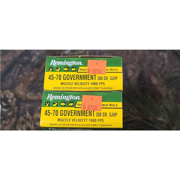 2 BOXES 45-70 GOVERNMENT, REMINGTON HIGH PREFORMANCE RIFLE, SJHP, 300 GRAIN 1900FPS, 20 ROUNDS PER B