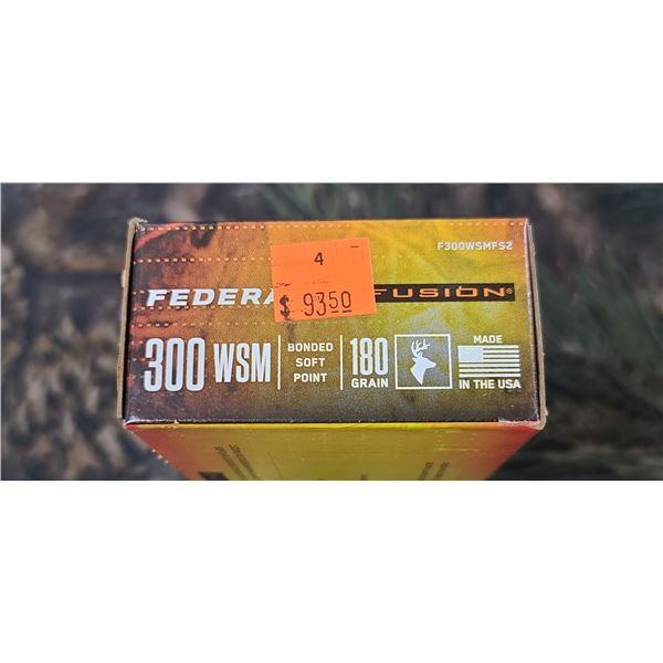 1 BOX 300 WSM FEDERAL FUSION BONDED SOFT POINT 180 GRAIN 20 ROUNDS PER BOX NO SHIPPING ON AMMUNTION