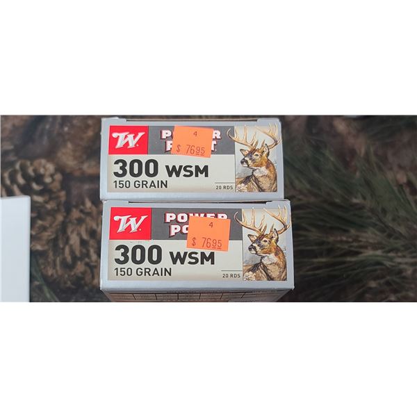 2 BOXES 300 WSM, WINCHESTER POWER POINT, 180 GRAIN 20 ROUNDS PER BOX NO SHIPPING ON AMMUNTION