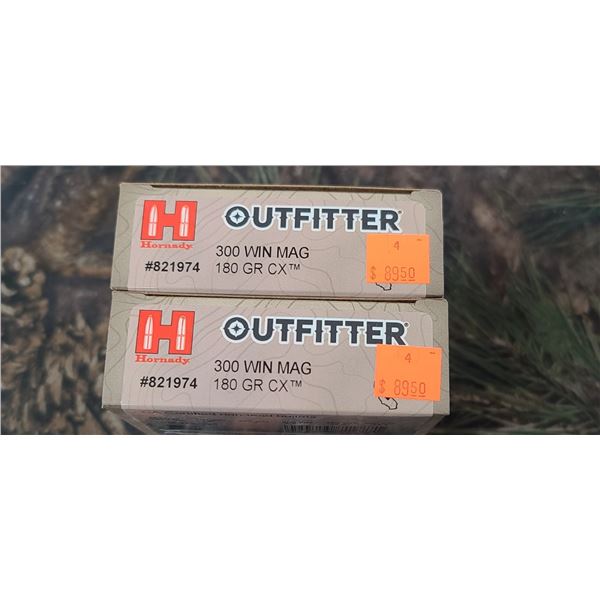 2 BOXES 300 WIN MAG, HORNADY OUTFITTER CX, 180 GRAIN, 20 ROUNDS PER BOX NO SHIPPING ON AMMUNTION