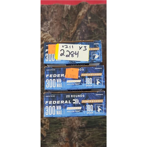 1 BOX 300 WIN MAG. FEDERAL POWER POINT-SHOK JACKETED SOFT POINT, 180 GRAIN,2 BOXES 300 WIN MAG. FEDE