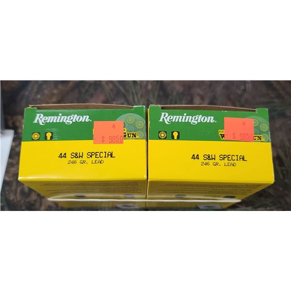 2 BOXES, 44 S&W SPECIAL, REMINGTON PREFORMANCE WHEEL GUN LEAD, 246 GRAIN 50 ROUNDS PER BOX NO SHIPPI