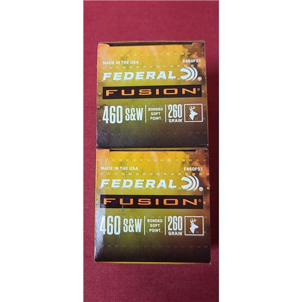 2 BOXES 460 S&W FEDERAL FUSION, BONDED SOFT POINT, 260 GRAIN 20 ROUNDS PER BOX NO SHIPPING ON AMMUNT
