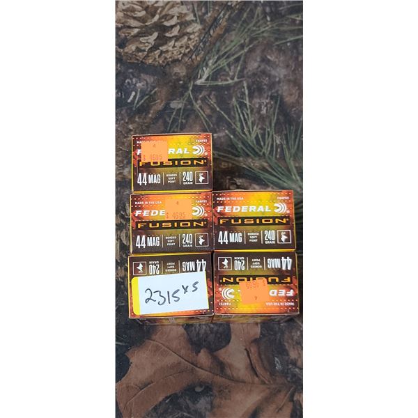 5 BOXES 44 FEDERAL FUSION BONDED SOFT POINT 240 GRAIN 20 ROUNDS PER BOX NO SHIPPING ON AMMUNTION