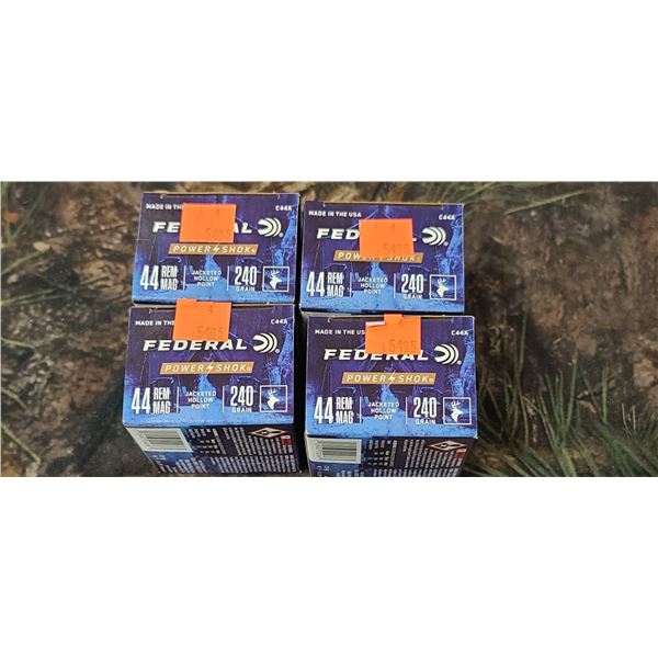 4 BOXES 44 REM. MAG. FEDERAL POWER-SHOK JACKETED HOLLOW POINT 240 GRAIN 20 ROUNDS PER BOX NO SHIPPIN