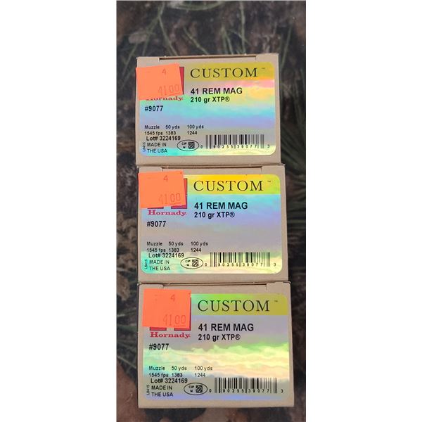 3 BOXES 41 REM. MAG. HORNADY CUSTOM XTP 210 GRAIN 20 ROUNDS PE BOX NO SHIPPING ON AMMUNTION