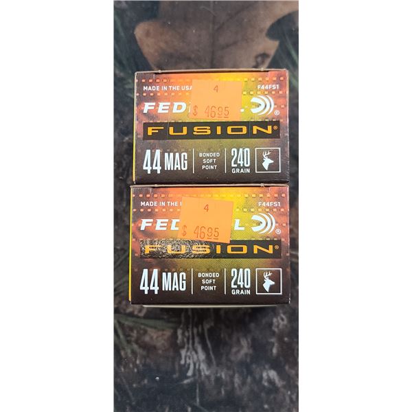 2 BOXES 44 MAG. FEDERAL FUSION BONDED SOFT POINT 240 GRAIN 20 ROUNDS PER BOX NO SHIPPING ON AMMUNTIO