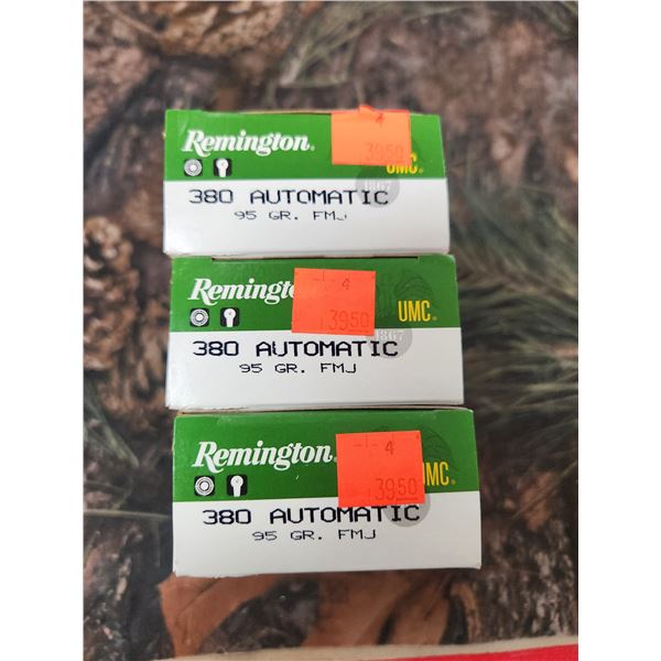 3 BOXES 380 AUTO REMINGTON UMC, FMJ, 95 GRAIN 50 ROUNDS PER BOX NO SHIPPING ON AMMUNTION