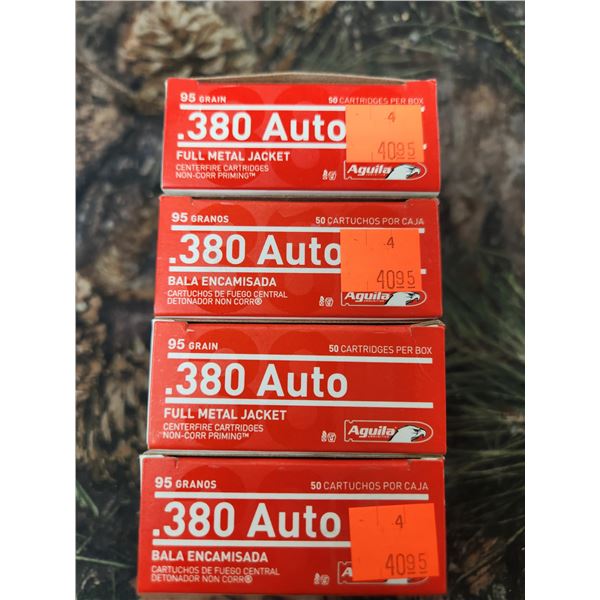 2 BOXES 380 AUTO AGUILA FULL METAL JACKET, 95 GRAIN 50 ROUNDS PER BOX NO SHIPPING ON AMMUNTION