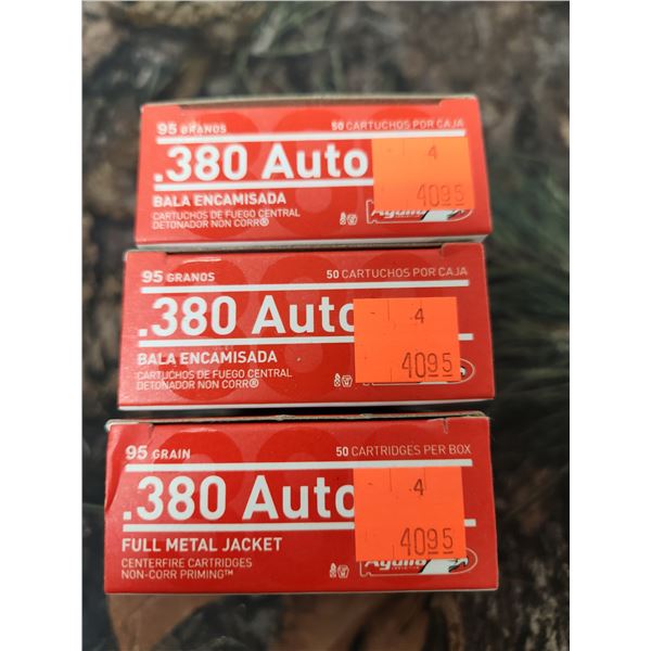 THREE BOXES OF .380 AUTO, FMJ, 95GR. 50 ROUNDS PER BOX - AGUILA