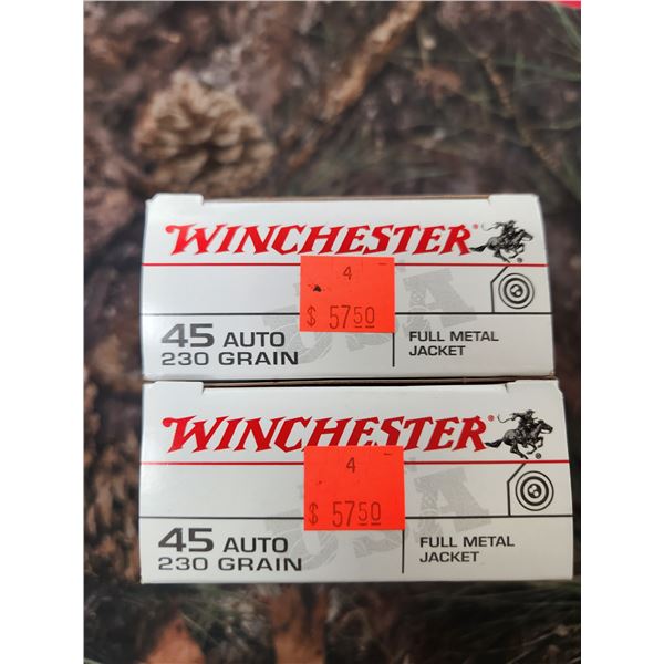 TWO BOXES OF .45 AUTO WINCHESTER TARGET -FMJ - 230GR - 50 ROUNDS PER BOX