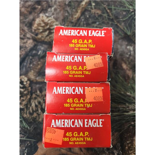FOUR BOXES OF .45 GAP FEDERAL AMERICAN EAGLE, TMJ - 185GR - 50 ROUNDS PER BOX