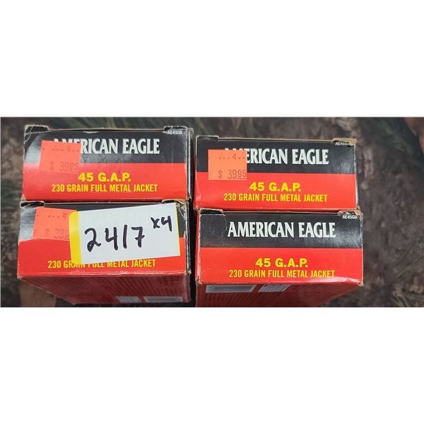FOUR BOXES OF .45 GAP FEDERAL AMERICAN EAGLE, FMJ - 230GR - 50 ROUNDS PER BOX