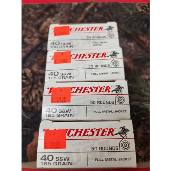 FOUR BOXES OF .40 S&W, WINCHESTER TARGET, 180 GR. 50 ROUNDS PER BOX