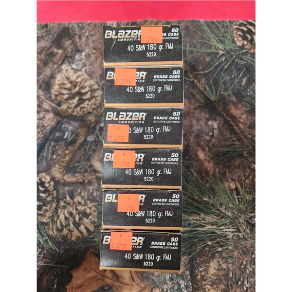 SIX BOXRS OF S&W, CCI BLAZER, 180GR, BRASS CASE, 50 ROUNDS PER BOX