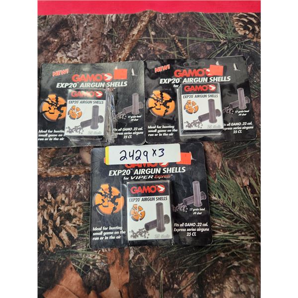 3 BOXES OF EXP 20 AIRGUN SHELLS, .22CAL #9 SHOT, 17GR., GAMO CXP20 FOR VIPER EXPRESS, 25 SHELL BO