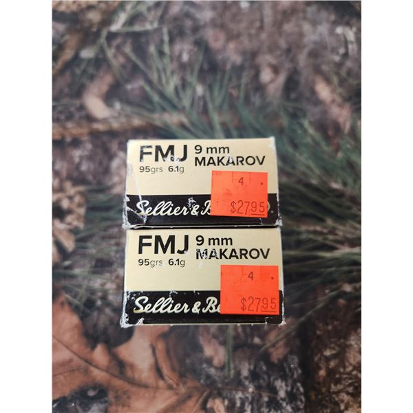 TWO BOXES OF 9MM MAKAROV SELLIER & BELLOT, FMJ 95GR. - 50 ROUNDS PER BOX