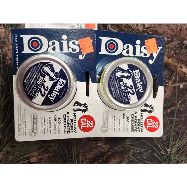TWO TINS OF DAISY .22CAL 5.5MM HOLLOW POINT PELLETS - PRECISION MAX, 500 PELLETS PER TIN