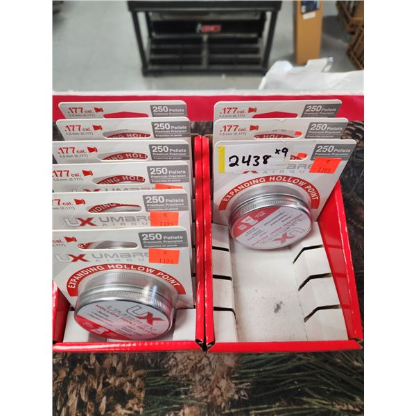 NINE TINS OF UMAREX AIRGUN .117 CAL 4.5MM 8GR. EXPANDING HOLLOW POINT PELLETS - 250 PELLETS PER TIN