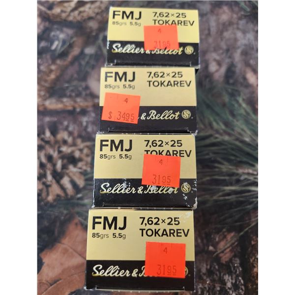 FOUR BOXES OF 7.2 X 25 TOKAREV - SELLIER & BELLOT - FMJ -85GR. - 50 ROUNDS PER BOX