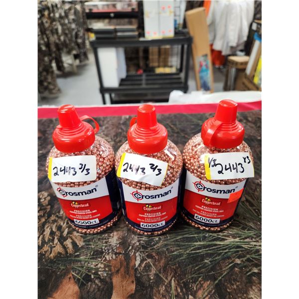 THREE BOTTLES OF CROSSMAN STEEL BB'S 4.5MM COPPER COATED STEEL - 6,00 PER BOTTLE