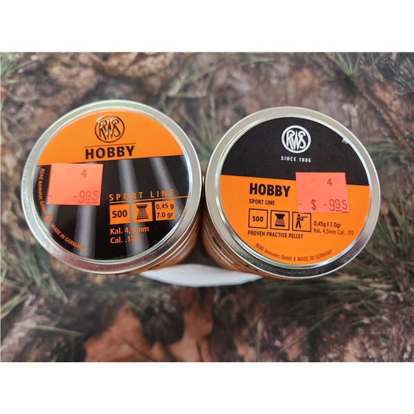 16 TINS RWS HOBBY .177CAL - 4.5MM SPORT LINE 7GR. - 500 PELLETS PER TIN