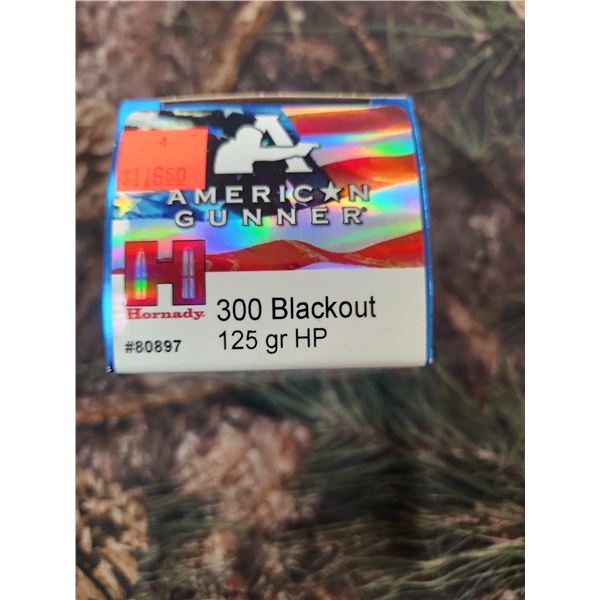 ONE BOX OF .300 BLACKOUT -  HORNADY - AMERICAN GUNNER, HP, 125GR.