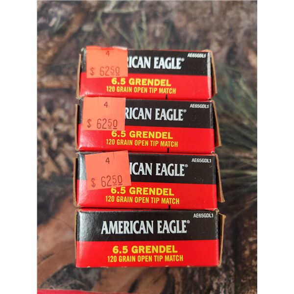 FOUR BOXES OF 6.5 GRENDEL FEDERAL AMERIACN EAGLE - OPEN TIP MATCH -120GR, 20 ROUNDS PER BOX