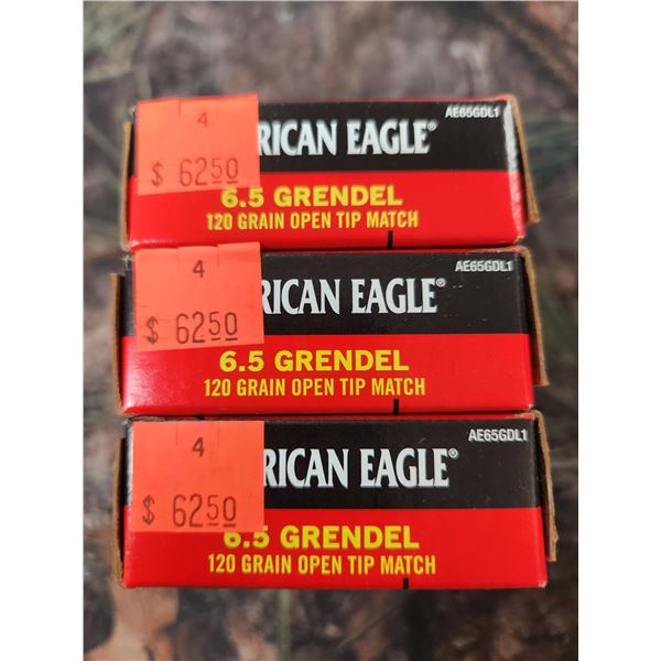 THREE BOXES OF 6.5 GRENDEL FEDERAL AMERIACN EAGLE - OPEN TIP MATCH -120GR, 20 ROUNDS PER BOX
