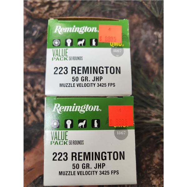 TWO BOXES OF .223REM, REMINGTON UMC, JHP - 50GR. 3425FPS - 50 ROUNDS PER BOX