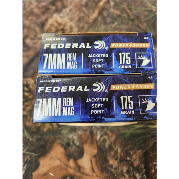 TWO BOXES OF 7MM REM MAG, FEDERAL POWER-SHOK, JACKETED SOFT POINT, 175GR, 20 ROUNDS PER BOX