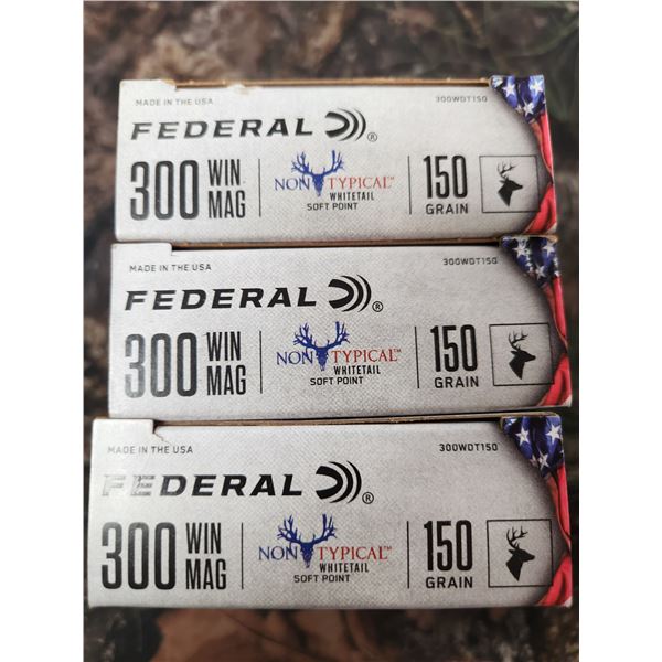THREE BOXES OF .300WIN MAG - FEDERAL NON-TYPICAL WHITETAIL SOFT POINT, 150GR. 20 PER BOX