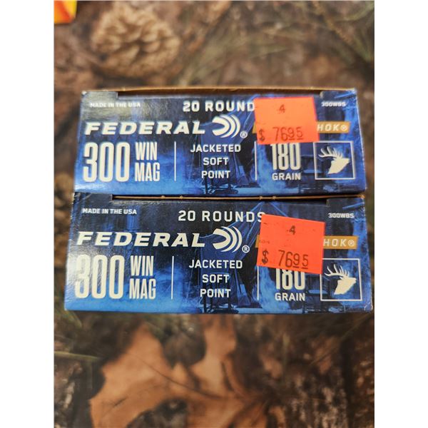 TWO BOXES OF .300 WIN MAG -FEDERAL, POWERSHOK, JACKETED SOFT POINT, 180GR. 20 ROUNDS PER BOX