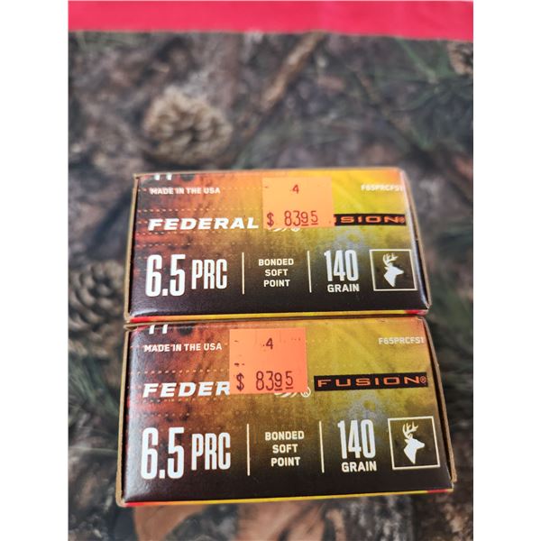 TWO BOXES OF 6.5 PRC, FEDERAL FUSION, BONDED SOFT POINT, 140GR. 20 ROUNDS PER BOX