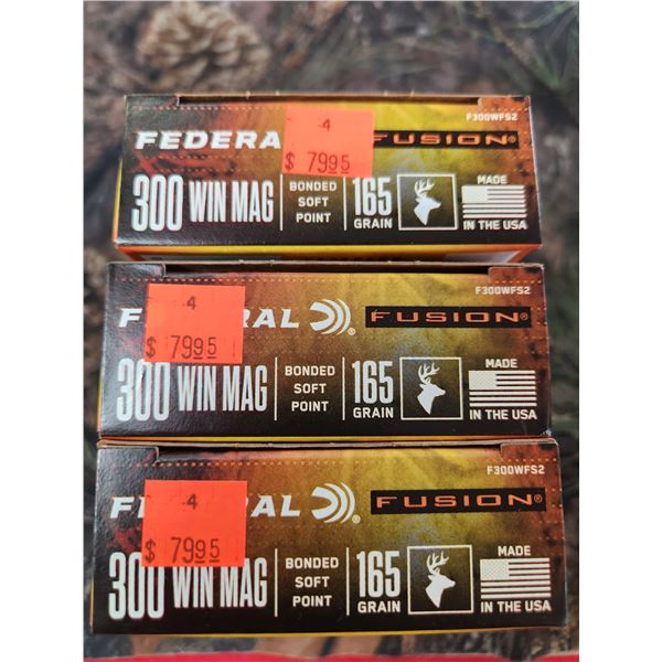 THREE BOXES OF .300WIN MAG, FEDERAL FUSION, BONDED SOFT POINT, 165GR. 20 ROUNDS PER BOX