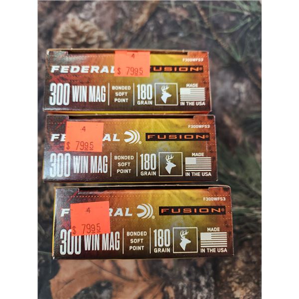 THREE BOXES OF .300 WIN MAG - FEDERAL FUSION, BONDED SOFT POINT, 180GR. 20 ROUND PER BOX