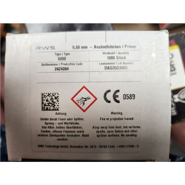 1,000 RWS LARGE RIFLE MAG PRIMERS. NO.5333