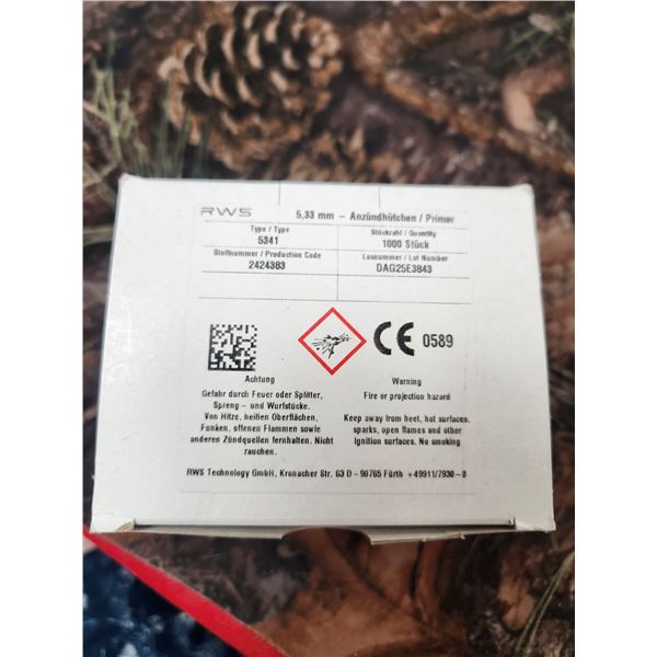 1,000 RWS LARGE RIFLE PRIMERS 3.55MM - NO.  5333