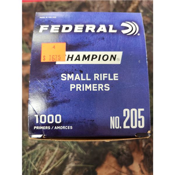 1,000 FEDERAL SMALL RIFLE PRIMERS NO.205, FEDERAL CHAMPION