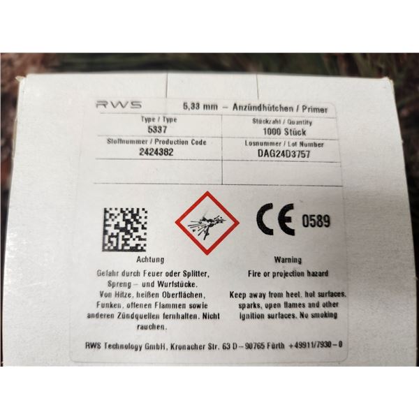 1,000 RWS 5.33MM PRIMERS - TYPE 5337